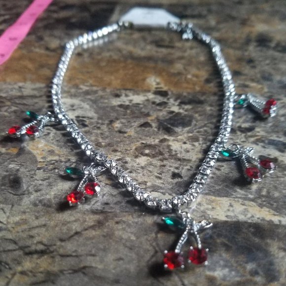 Crystal Studded Cherry Necklace - Picture 3 of 3